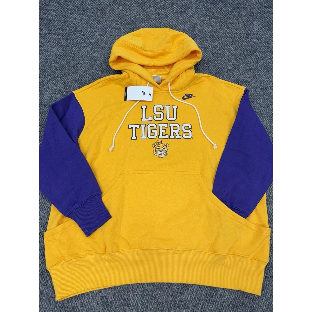Nike LSU Tigers Hoodie Sweatshirt Size Large Oversized Pullover NCAA - New